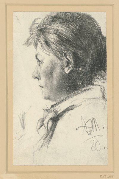 Retrato de busto feminino virado para a esquerda de Adolph Menzel