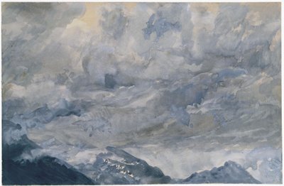 Céu nublado sobre os cumes das montanhas de Adolph Menzel