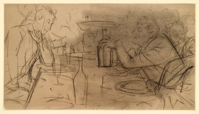 Dois senhores sentados frente a frente à mesa de uma taberna, a conversar de Adolph Menzel