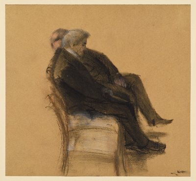 Dois senhores vestidos com fatos pretos, sentados lado a lado de Adolph Menzel