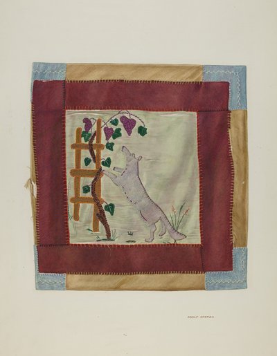 Detalhe da colcha de apliques, c. 1941. de Adolph Opstad