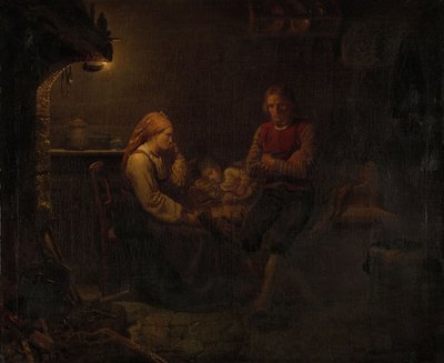 Pais junto à cama do filho doente de Adolph Tidemand