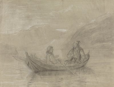 Dois pescadores num barco de Adolph Tidemand