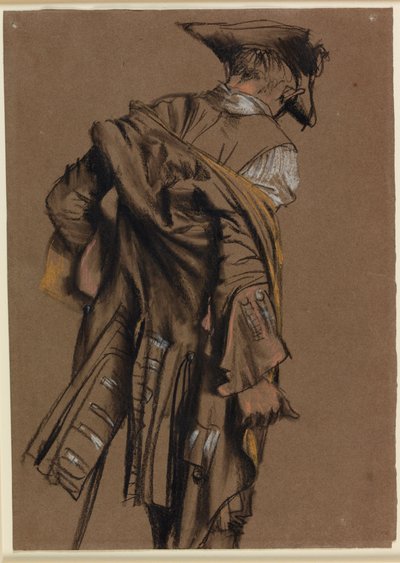 Modelo do artista, visto de trás, vestindo um uniforme do século XVIII de Adolph Menzel