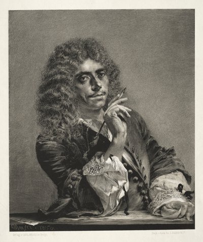 Ensaio sobre Pedra com Pincel e Raspador: Retrato de Molière de Adolph Menzel