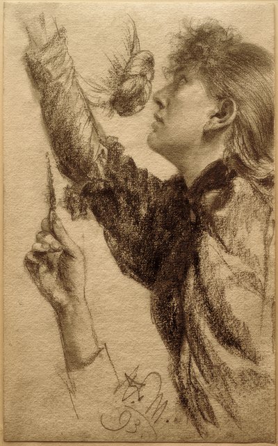 Estudar uma jovem mulher com um braço levantado de Adolph Menzel