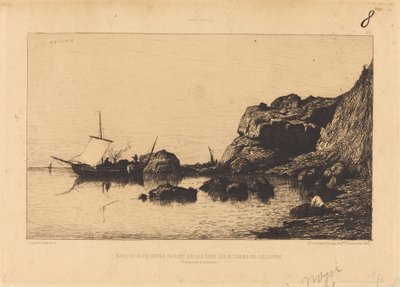 Barco de pesca parando nas rochas de Collioure de Adolphe Appian