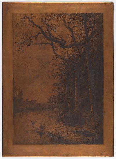Placa de cobre gravada "Paisagem com Patos" de Adolphe Appian de Adolphe Appian