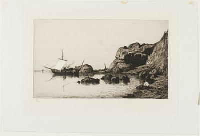 Embarcação de pesca perto das falésias em Collioure de Adolphe Appian