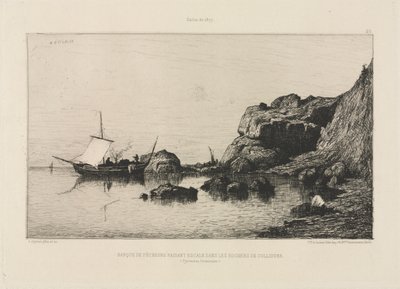Barco de pesca fazendo escala nas rochas de Collioure de Adolphe Appian