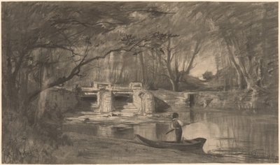 Lagoa arborizada pela antiga eclusa de Levaux perto de Vienne de Adolphe Appian