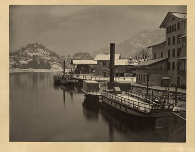 Barcos a vapor no lago em amarração de inverno, Suíça de Adolphe Braun