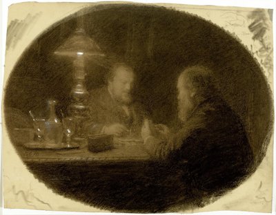 Dois amigos à volta de uma mesa de Adolphe Felix Cals
