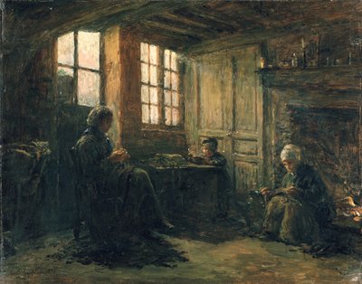 Mulheres Fraindo Linho, Honfleur, 1877 de Adolphe Felix Cals