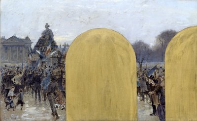 Esboço do gabinete do Prefeito na Câmara Municipal de Paris: Reunião em frente à estátua de Estrasburgo de Adolphe Gustave Binet