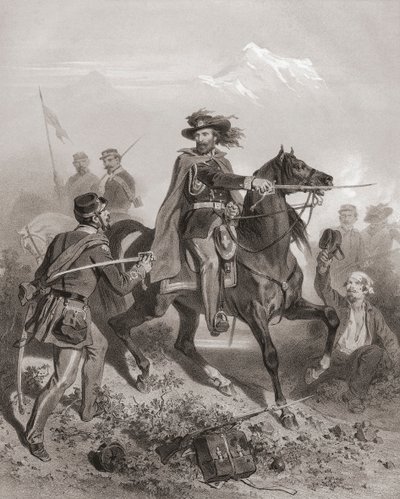 Giuseppe Garibaldi na Batalha de Varese. (imprimir) de Adolphe Jean Baptiste (after) Bayot