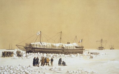 Bateria flutuante La Tonnante no gelo antes de Kil-Bouroun, de Nos Souvenirs de Kil-Bouroun pingente LHiver passe em Le Liman du Dnieper, 1855-56, gravado por Eugene Ciceri (1813-90) publicado c.18 de Adolphe Jean Baptiste Bayot and Antoine Leon Morel Fatio