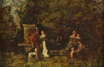 Figuras elegantes em uma clareira na floresta, c.1860-80 (óleo no painel) de Adolphe Joseph Thomas Monticelli