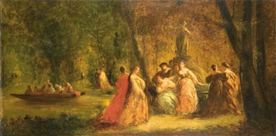 Mulheres no parque perto de um rio de Adolphe Joseph Thomas Monticelli