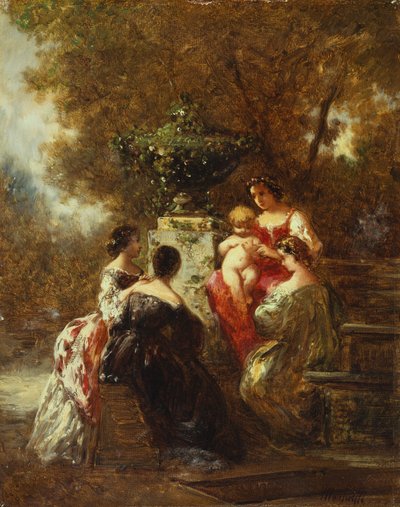 Figuras em um parque (óleo sobre tela) de Adolphe Joseph Thomas Monticelli