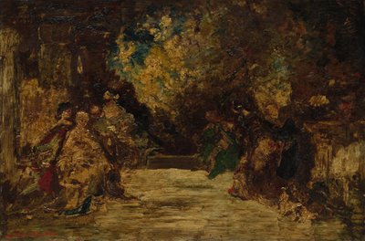 Figuras num terraço, não datado (óleo sobre painel de madeira) de Adolphe Joseph Thomas Monticelli