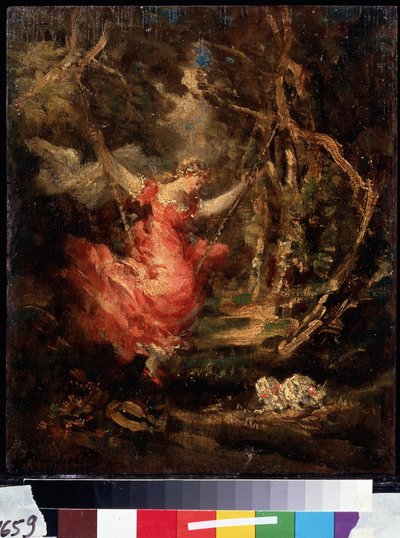 "On the swing" Pintura de Adolphe-Thomas-Joseph (Adolphe Thomas Joseph) Monticelli (1824-1886). Óleo sobre madeira. Museu Pushkin, Moscovo de Adolphe Joseph Thomas Monticelli