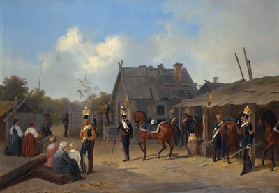 "Soldiers bivouacking in a village" Pintura de Adolphe Ladurner (1798-1856) de Adolphe Ladurner