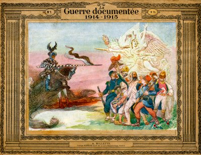 Alegoria do conflito: tropas francesas guiadas pela vitória vão ao assalto da Alemanha encarnada pela morte a cavalo de Adolphe Leon Willette