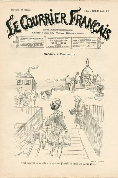 Capa do "Le Courrier francais", número 5, Satirique en N & B de Adolphe Leon Willette