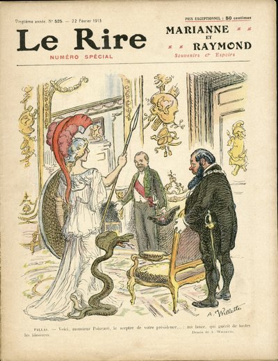Ilustração de Adolphe dit Willette (1857-1926) para a capa de Le Rire, 22/02/13 - Presidente da República, Hat, Elysee, Armchair (símbolo do poder) - Poinscare Raymond de Adolphe Leon Willette