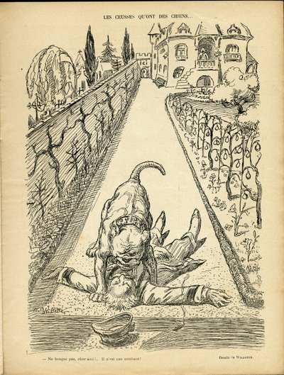 Ilustração de Adolphe dit Willette (1857-1926) em Le Rire, 27/02/09 - Les ceusses que on des chiens - Architecture Urbanisme, Animals - Dog, Pitt-Bull de Adolphe Leon Willette