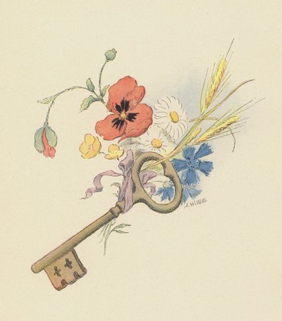 Chave e flores (cor litho) de Adolphe Leon Willette