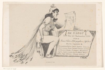 Cartão de visita do comerciante de fotografia Edmond Sagot em Paris de Adolphe Leon Willette