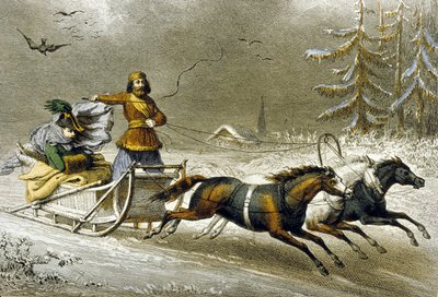 Um trenó na neve, Rússia (gravura colorida) de Adolphe Rouargue