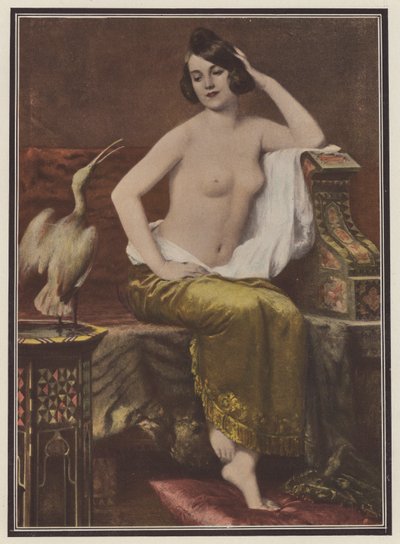 A favorita, mulher com pássaro (lito colorido) de Adolphe Weisz
