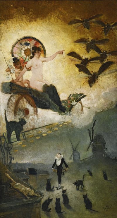 Adeus ao século XIX. Design para a decoração do local de cabaré Le Chat Noir em M de Adolphe Leon Willette