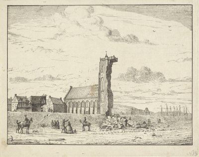 Torre desmoronada em Egmond aan Zee, 1741 de Adriaan Spinder