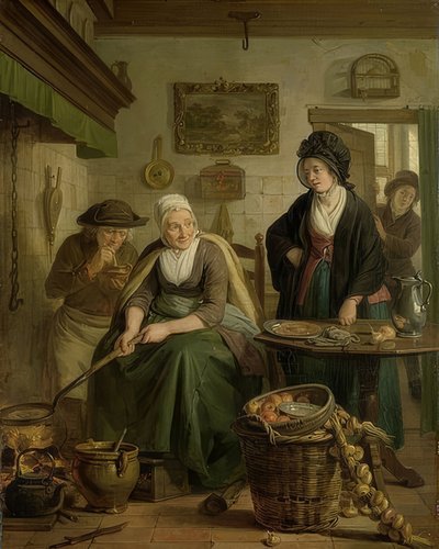 Panquecas de cozimento de mulher. Por volta de 1790-1810 de Adriaan de Lelie