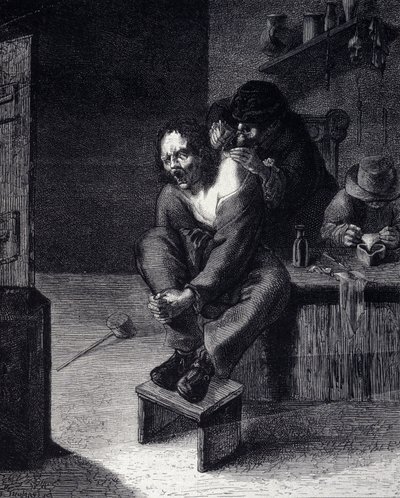 A operação cirúrgica Gravura após uma pintura de Adrien Brauwer (fez 1608) Século XVII de Adriaen (after) Brouwer