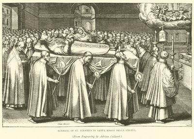 Funeral de Santo Inácio em Santa Maria Della Strada (gravura) de Adriaen (after) Collaert