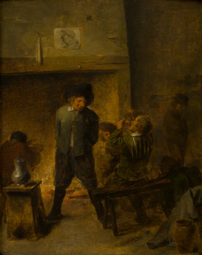 A Tavern Scene, c.1625-38 (óleo sobre painel) de Adriaen (follower of) Brouwer