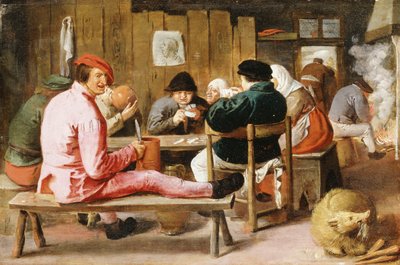 Fomenta fumar e beber em uma mesa em uma taberna, c.1625 de Adriaen Brouwer