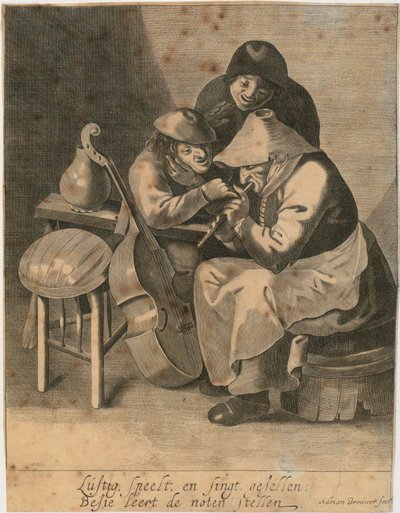 Tocadora de flauta e dois camponeses de Adriaen Brouwer