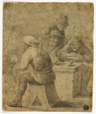 Quatro camponeses à mesa de Adriaen Brouwer
