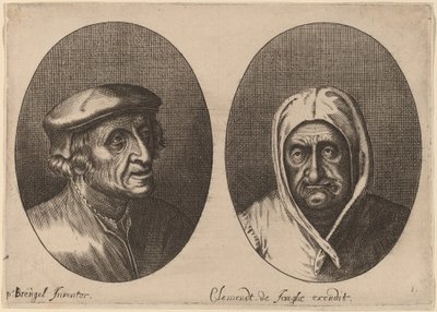 Cabeças de um camponês e de uma mulher de Adriaen Brouwer after Pieter Bruegel the Elder