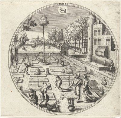 abril Aprilis (título no objeto) Os Doze Meses (título da série) de Adriaen Collaert