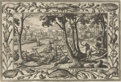 Caça ao urso
Paisagens com cenas bíblicas, mitológicas e cenas de caça (título da série) de Adriaen Collaert