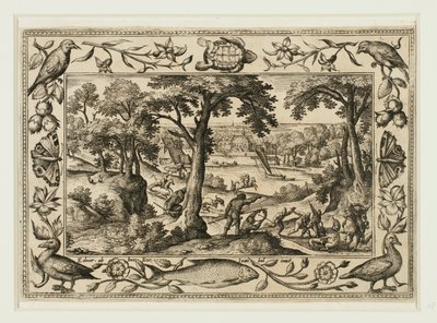 Caça ao javali, de Paisagens com cenas do Antigo e do Novo Testamento e cenas de caça de Adriaen Collaert