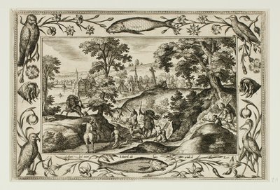 Caça ao veado, a partir de Paisagens com cenas do Antigo e do Novo Testamento e cenas de caça de Adriaen Collaert