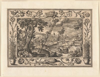 O sonho de Jacob, de Paisagens com cenas do Antigo e do Novo Testamento e cenas de caça de Adriaen Collaert